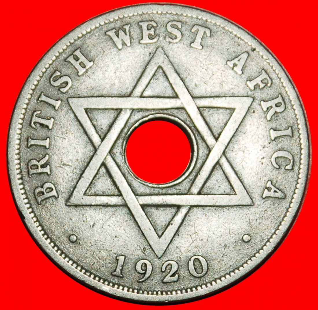  Ⰶ GREAT BRITAIN: BRITISH WEST AFRICA★ 1 PENNY 1920KN STAR OF DAVID! GEORGE V★LOW START ★ NO RESERVE!   