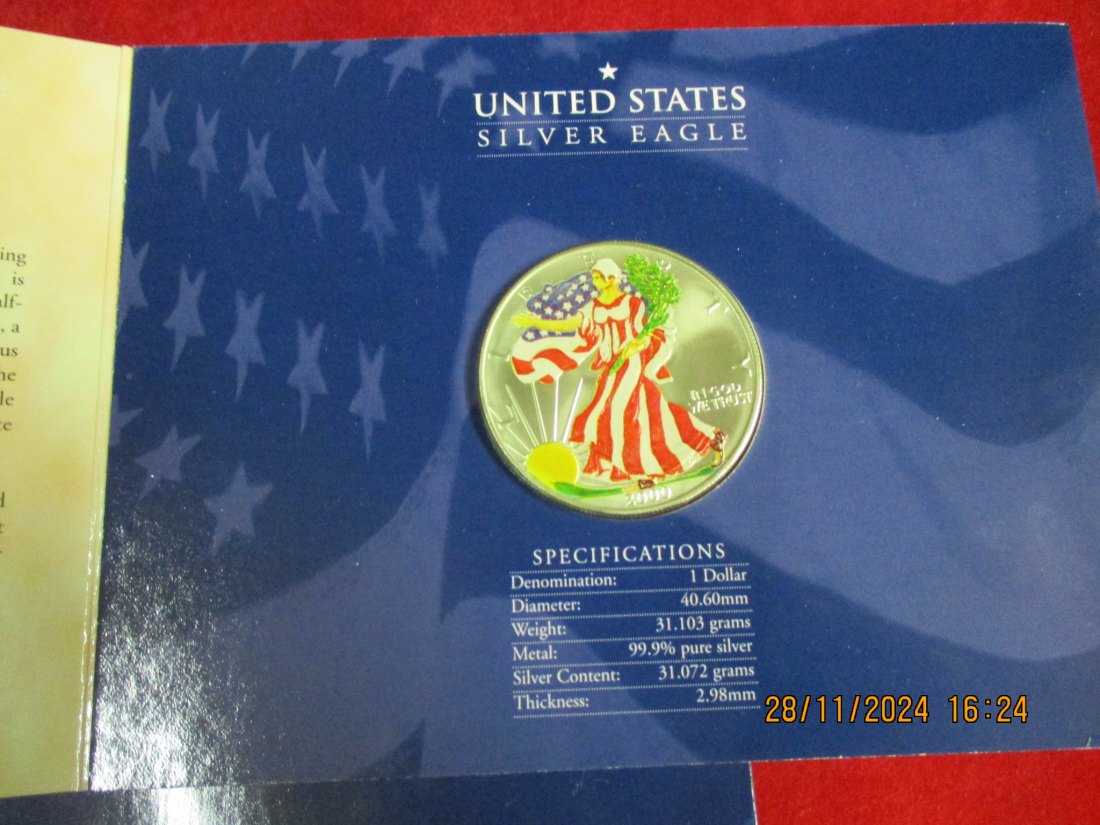  1 Dollar 2000 United States Silber Eagle in Farbe mit Blister   