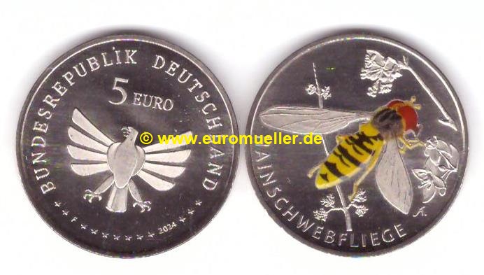 Deutschland 5 Euro Gedenkmünze 2024...Hainschwebfliege   