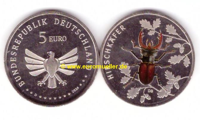 Deutschland 5 Euro Gedenkmünze 2024...Hirschkäfer   