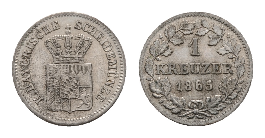  Altdeutschland; Bayern; 1 Kreuzer 1865   