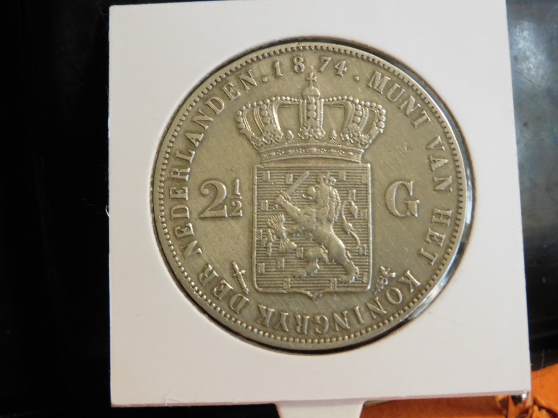  NETHERLANDS 2 1/2 GULDEN 1874.GRADE-PLEASE SEE PHOTOS.   