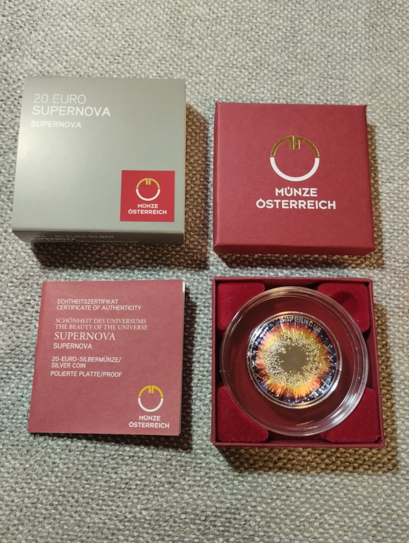  Österreich 20 Euro Silber 2024 Proof PP Farbmünze Supernova Schönheit des Universums   