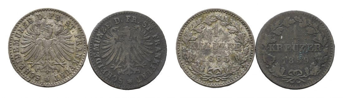  Altdeutschland; Frankfurt; 2 Kleinmünzen 1865/ 1859   