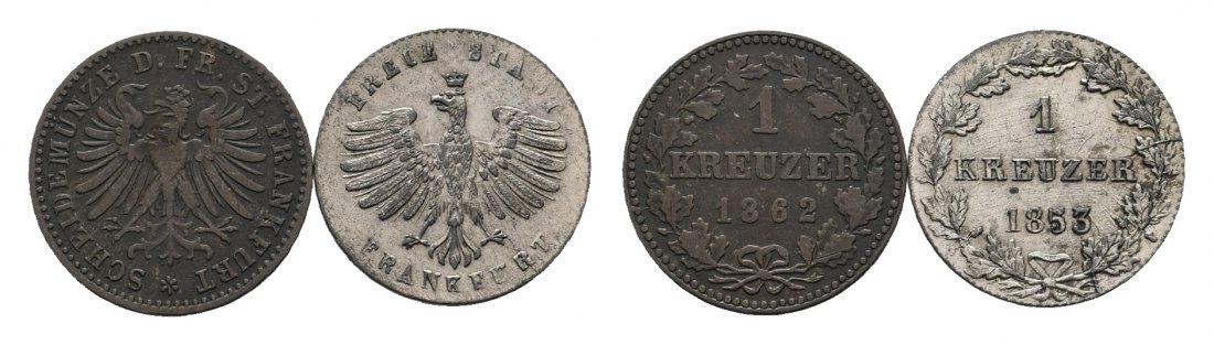  Altdeutschland; Frankfurt; 2 Kleinmünzen 1862/ 1853   