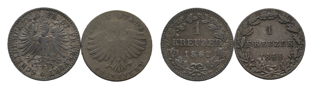  Altdeutschland; Frankfurt; 2 Kleinmünzen 1862/ 1855   