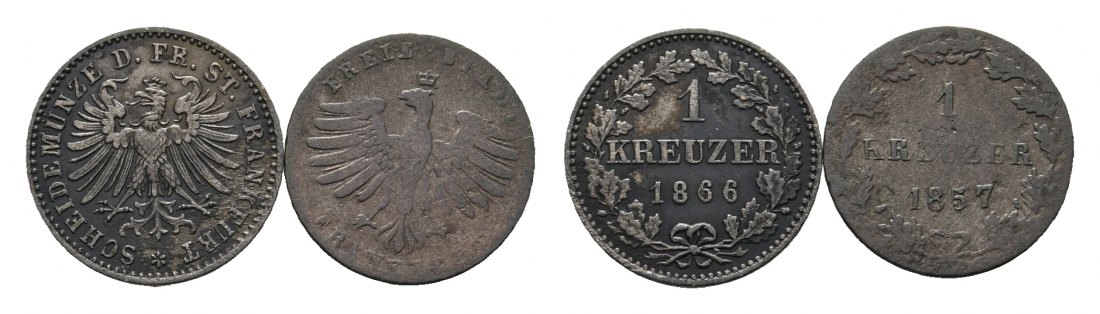  Altdeutschland; Frankfurt; 2 Kleinmünzen 1866/ 1857   