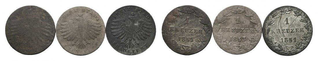  Altdeutschland; Frankfurt; 3 Kleinmünzen 1851/ 1853   