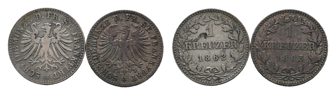  Altdeutschland; Frankfurt; 2 Kleinmünzen 1862/ 1863   