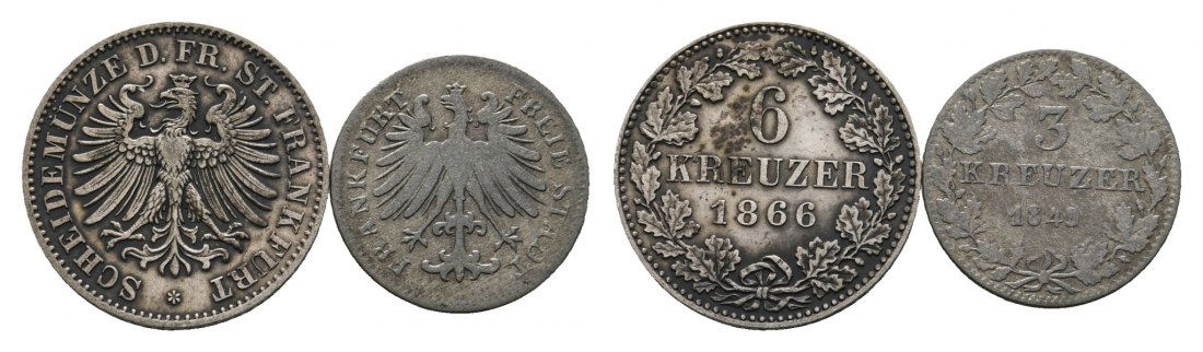  Altdeutschland; Frankfurt; 2 Kleinmünzen  1866/ 1849   