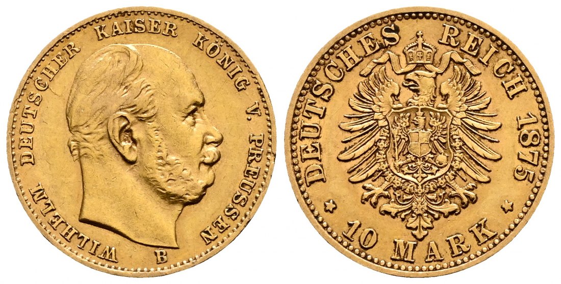 PEUS 2277 Preußen - Kaiserreich 3,58 g Feingold. Wilhelm I. (1861 - 1888) Seltenes Jahr! 10 Mark GOLD 1875 B Hannover Sehr schön