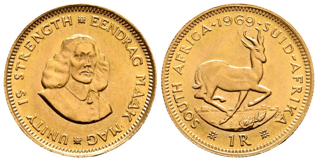 PEUS 2279 Südafrika 3,66 g Feingold 1 Rand GOLD 1969 Kl. Kratzer, Vorzüglich