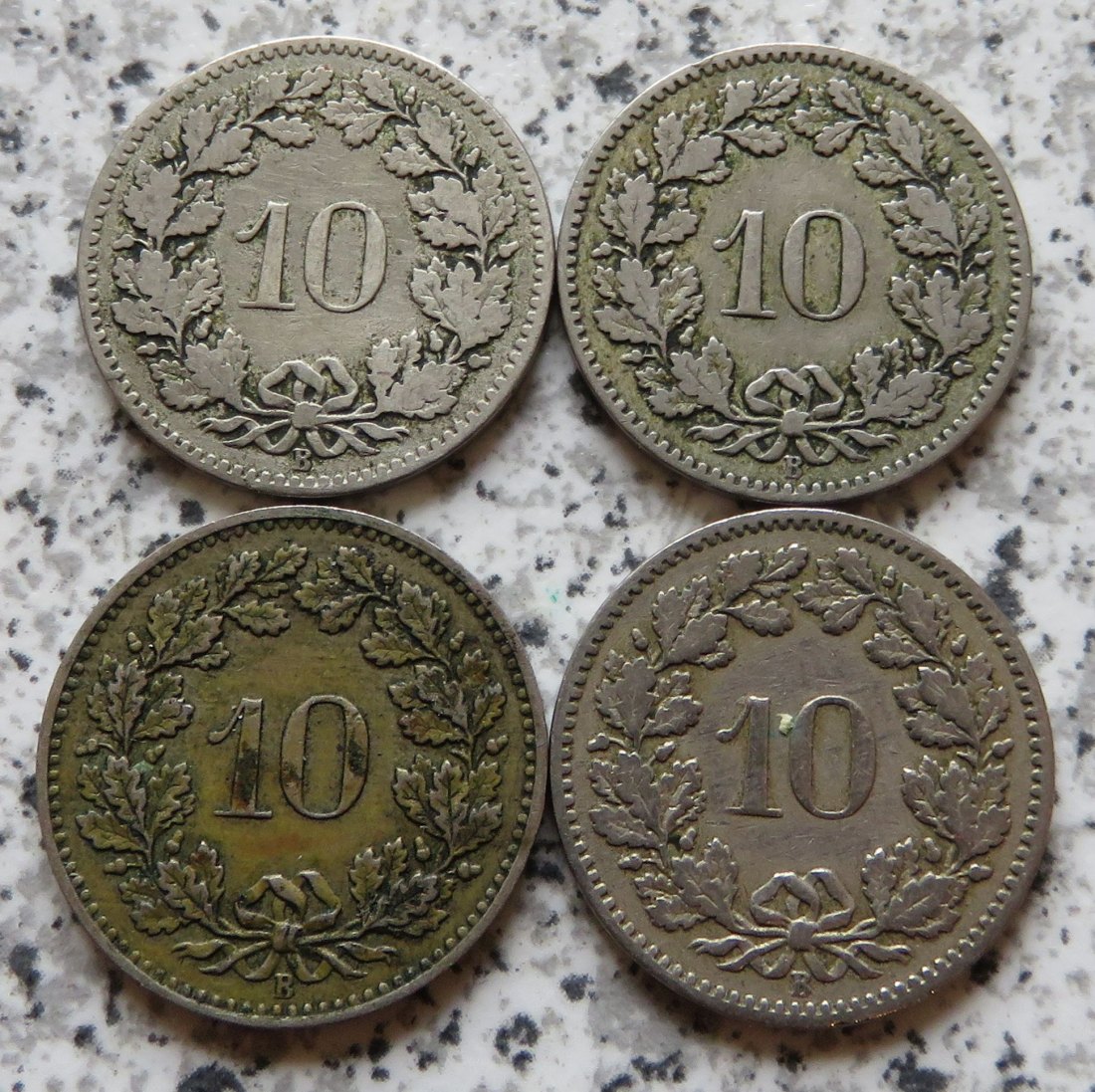  Schweiz 10 Rappen, 4 verschiedene Jahrgänge, 1880 - 1885   