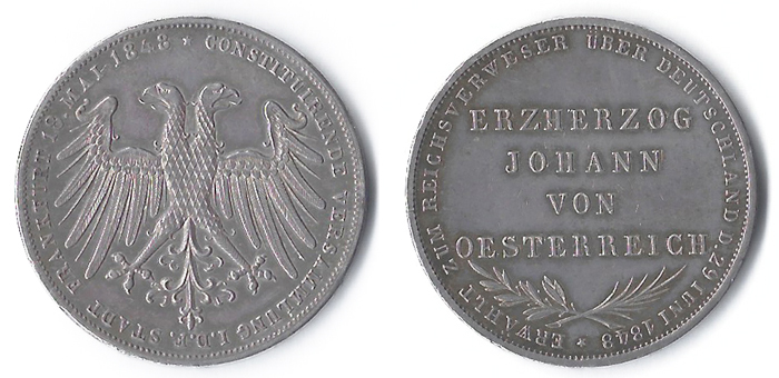  SZAIVERT ALTDEUTSCHLAND FRANKFURT DOPPELGULDEN 1848 ERZHERZOG JOHANN   