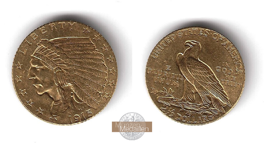 USA. 2.5 Dollar MM-Frankfurt Feingewicht: 3,76g Quarter Eagle - Indian Head 1915 