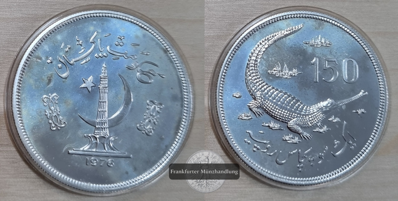  Pakistan  150 Rupie  1976 Naturschutz- Gavial Krokodil FM-Frankfurt  Feingewicht: 26,16g  Silber  pp   