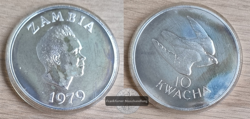  Sambia  10 Kwacha  1979 Erhaltung - Taitafalke  FM-Frankfurt/M  Feingewicht: 29,28g Silber   