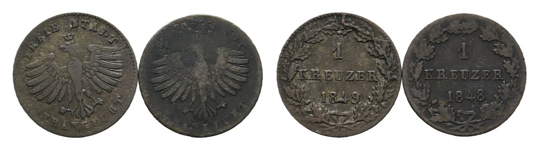  Altdeutschland; Frankfurt; 2 Kleinmünzen 1849/ 1848   