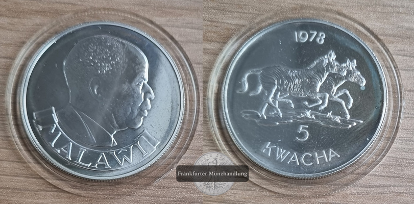  Malawi  5 Kwacha  1978  FM-Frankfurt  Feingewicht: 26,16g  Silber vz   