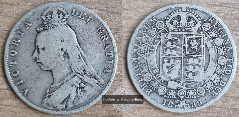  Grossbritannien 1/2 Crown  1889 FM-Frankfurt  Feingewicht: 12,95g Silber schön/sehr schön   