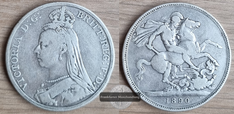  Großbritannien,  1 Krone 1890 Victoria 1887-1892 FM-Frankfurt  Feinsilber: 26,16g   