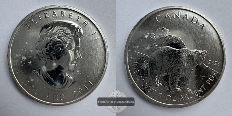  Kanada. 5 Dollar 2011 Wildlife - Grizzly   FM-Frankfurt KM#1109 Feinsilber: 31,1g   