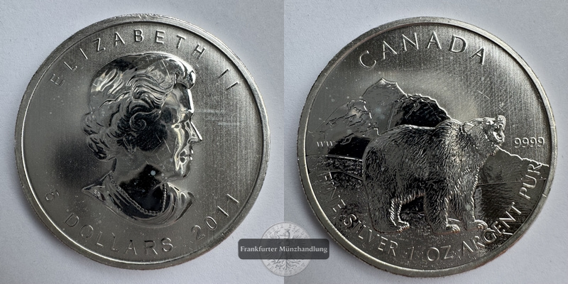  Kanada. 5 Dollar 2011 Wildlife - Grizzly  FM-Frankfurt KM#1109 Feinsilber: 31,1g   