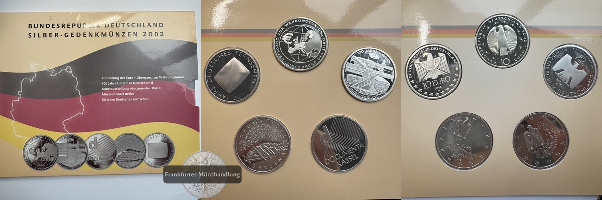  Deutschland. BRD Silber-Gedenkmünzen 2002 Set 5x Münzen FM-Frankfurt KM#215-219 Feinsilber: 83,25g   