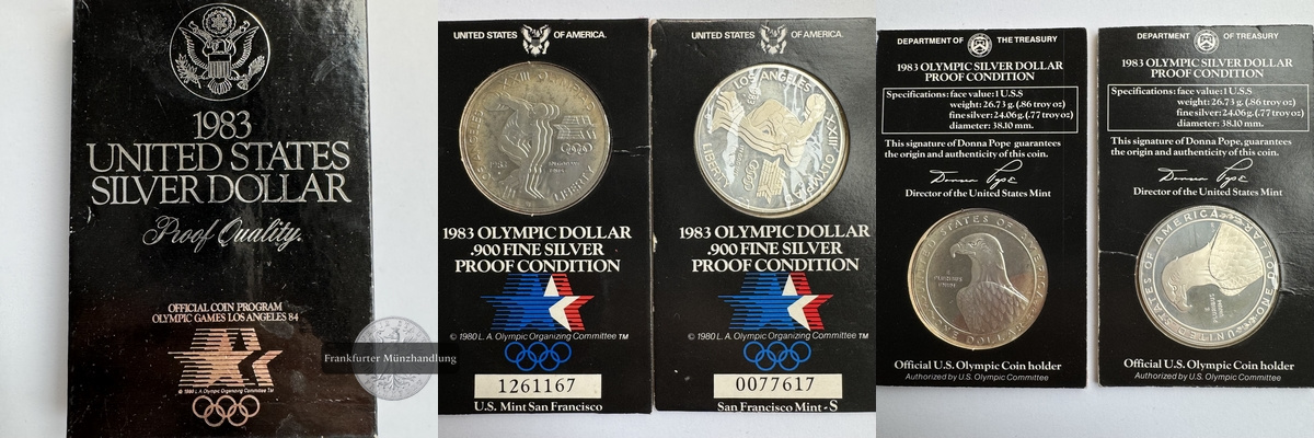  USA. 2x 1 Dollar (XXIII Olympiad Los Angeles) 1983 FM-Frankfurt KM#209 Feinsilber: 48,12g   