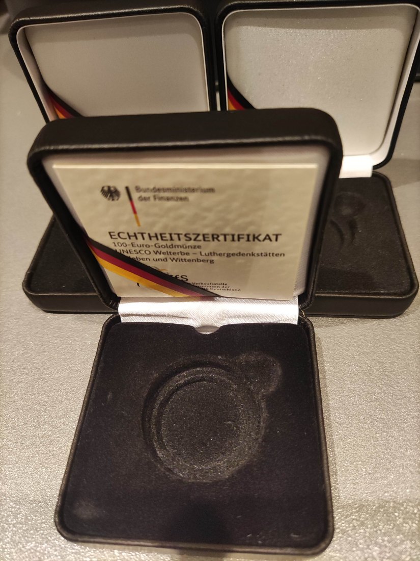  3 originale Etuis für 100 Euro Deutschland Goldmünzen BRD   