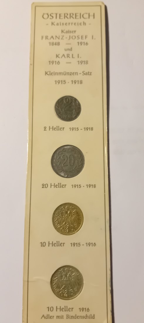  Österreich 2Heller1918 + 10Heller1915 + 10Heller1916 + 20Heller1918   