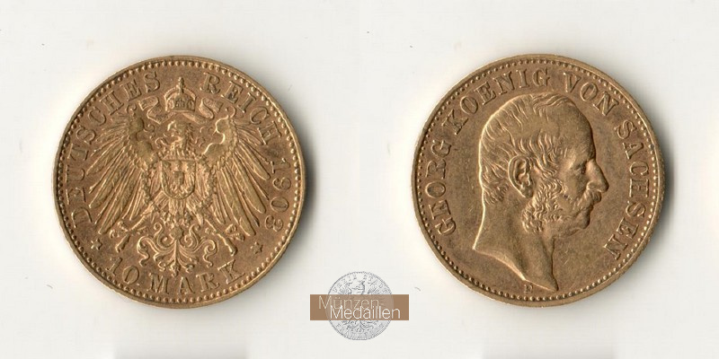 Sachsen, Kaiserreich  10 Mark MM-Frankfurt Feingold: 3,58g Georg 1903 E 