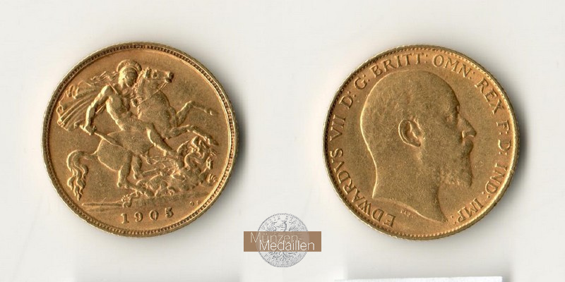 Grossbritannien, Edward VII. (1902-1910) MM-Frankfurt Feingold: 3,66g 1/2 Sovereign 1905 