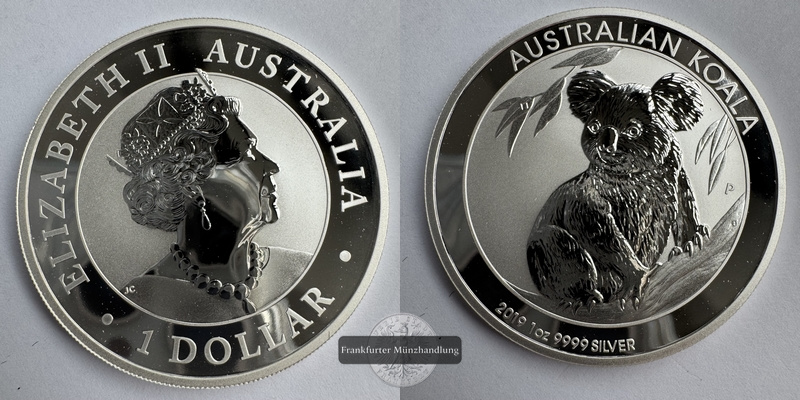  Australien. 1 Dollar 2019 Koala FM-Frankfurt KM#3697 Feinsilber: 31,1g   