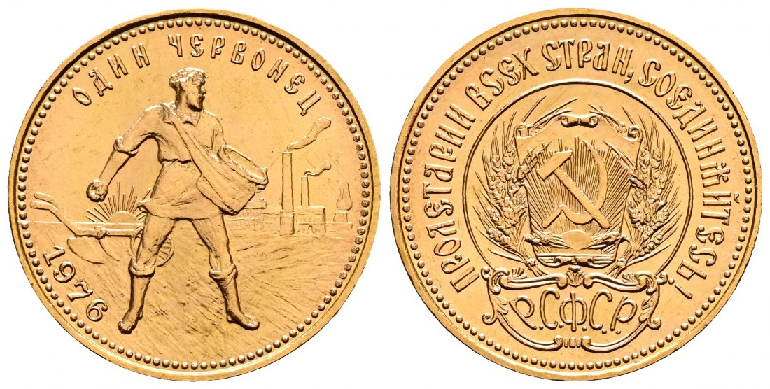 PEUS 2292 Russland 7,74 g Feingold. Tscherwonez 10 Rubel GOLD 1976 Kl. Kratzer, fast Stempelglanz