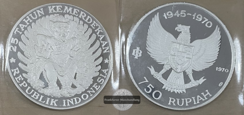  Indonesien  750 Rupiah  1970  FM-Frankfurt/M  Feingewicht: 30g Silber vz aus PP   