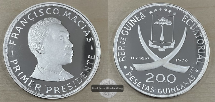  Äquatorialguinea  200 Pesetas  1970  FM-Frankfurt/M  Feingewicht: 40g  Silber  PP   