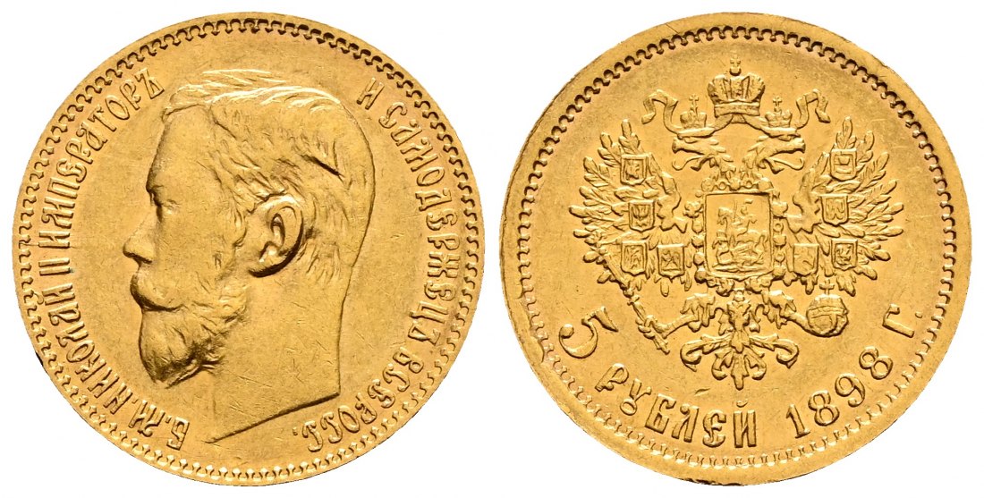 PEUS 2298 Russland 3,87 g Feingold. Zar Nikolaus II. (1894 - 1917) 5 Rubel GOLD 1898 АГ (AG) Sehr schön