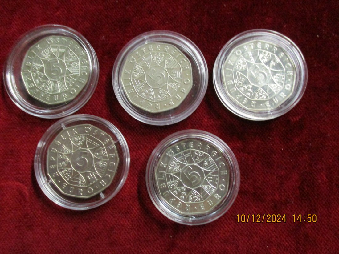  5 x 5 Euro Österreich Silbermünzen 800er Silber /J1   