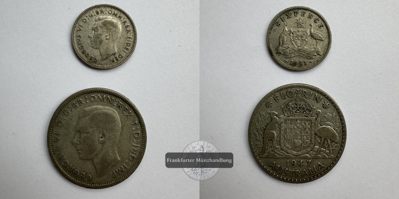  Australien 2 Schilling (Florin) 1947 & 6 Pence 1951 FM-Frankfurt KM#40a & #45 Feinsilber ges.: 7,07g   