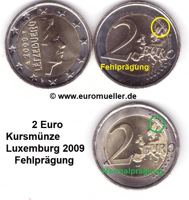 Luxemburg Fehlprägung...2 Euro Kursmünze 2009...unc.   