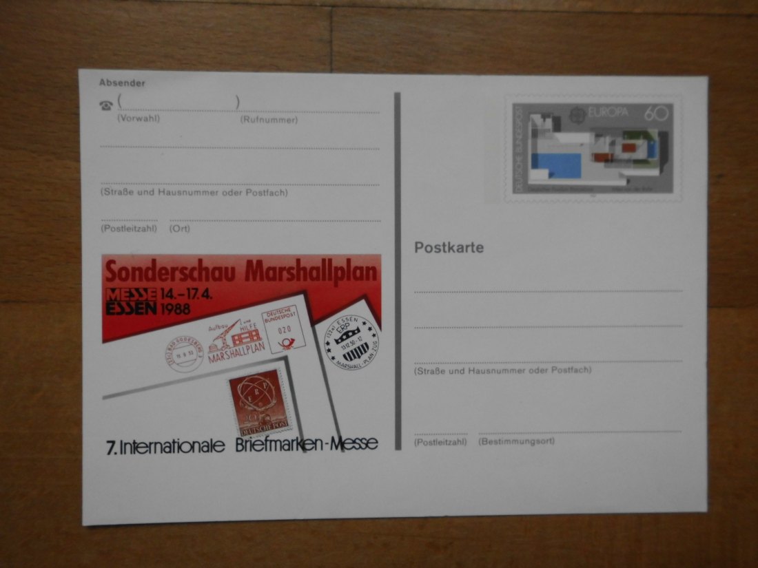  Bundespost: Ganzsache Postkarte (1988), s.u.   