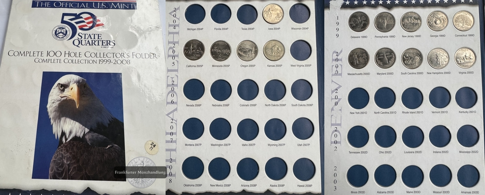  USA. 15x Münzen 50 State Quarters Set 1999-2008 FM-Frankfurt KuNi-Gewicht: 85,05g   