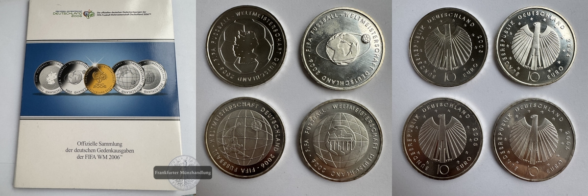  Deutschland 4x 10€ Silber-Münzen Fifa WM 2006 Gedenkausgaben Set FM-Frankfurt Feinsilber: 66,6g   