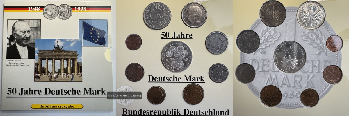  Deutschland. versch. D-Mark 1948-1998 50 Jahre Jubiläum Set FM-Frankfurt Feinsilber: 21,34g   