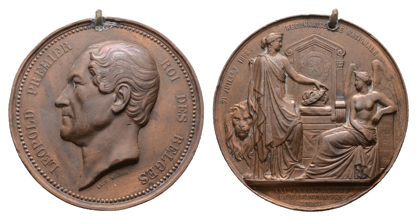  Belgien; Bronzemedaille; gelocht, Henkel schlecht verabeitet, 195 g; Ø 74,6 mm   