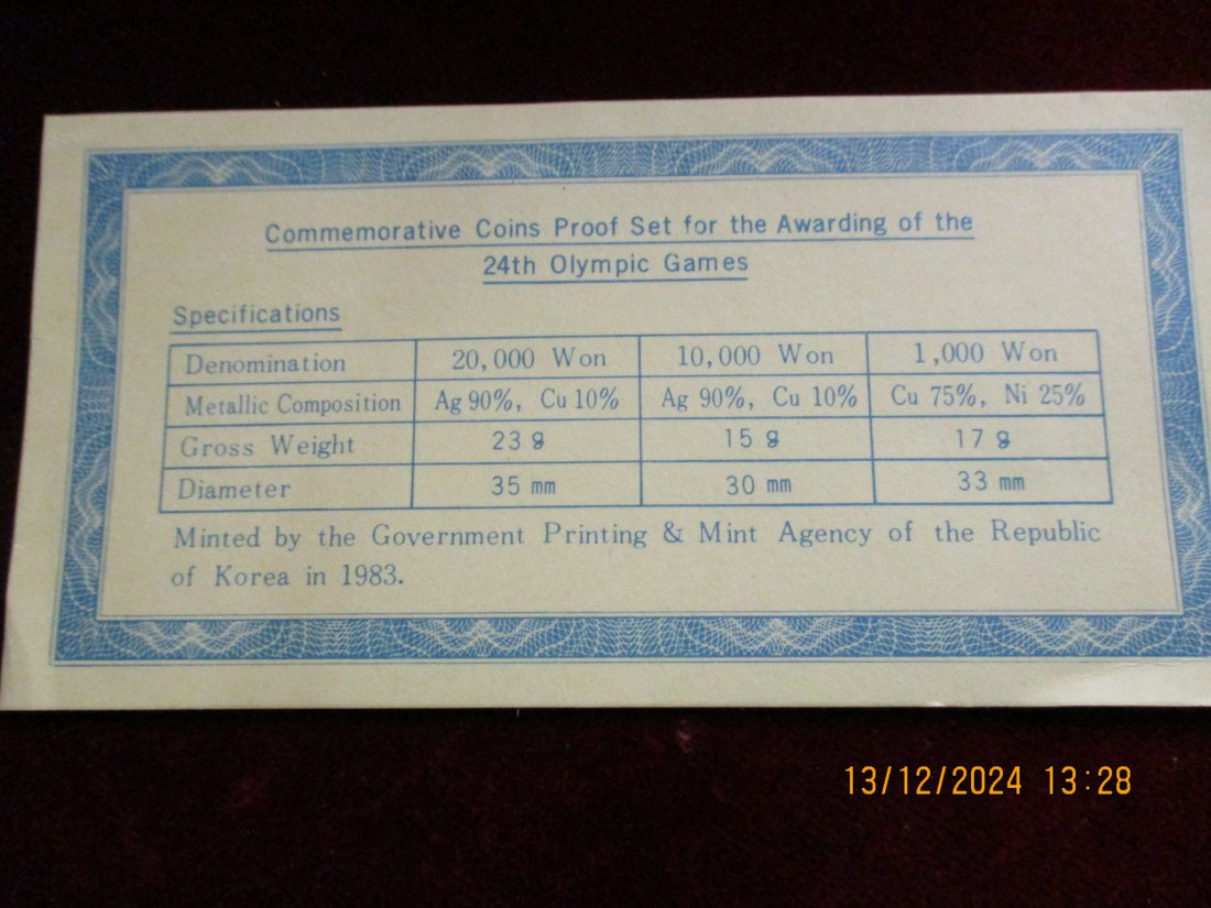  Südkorea Set Silber 1983 - Olympia Seoul 1988 mit Box und Zertifikat   