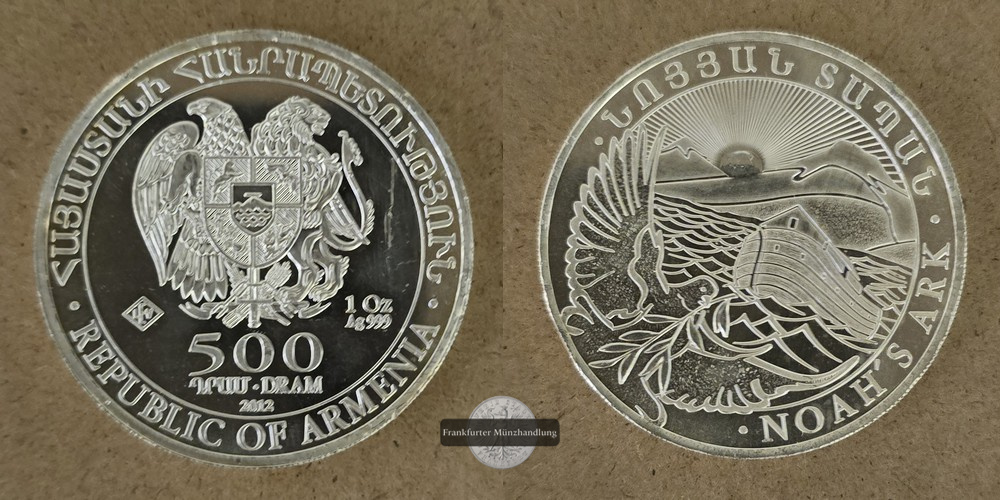  Armenien, 500 Dram 2012 Noah's Ark FM-Frankfurt KM#196 Feinsilber: 31,1 g   