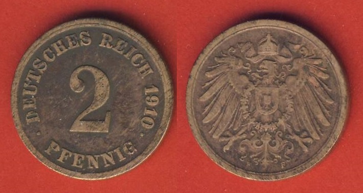  Kaiserreich 2 Pfennig 1910 F   