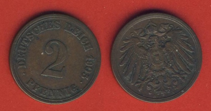  Kaiserreich 2 Pfennig 1905 A   